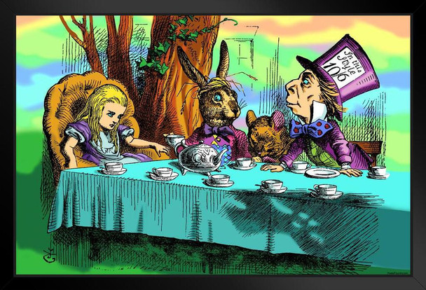 Alice in Wonderland Mad Hatter Tea Party Psychedelic Trippy Aesthetic Art Print Stand or Hang Wood Frame Display 9x13