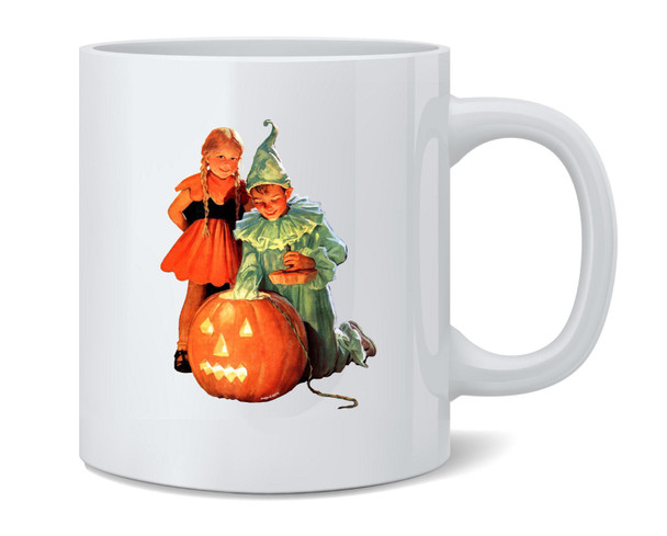 Costumed Kids Jackolantern Vintage Halloween Art Ceramic Coffee Mug Tea Cup Fun Novelty Gift 12 oz