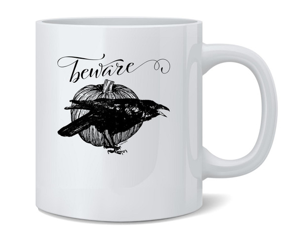 Raven Beware Spooky Halloween Retro Vintage Coffee Mug 12oz
