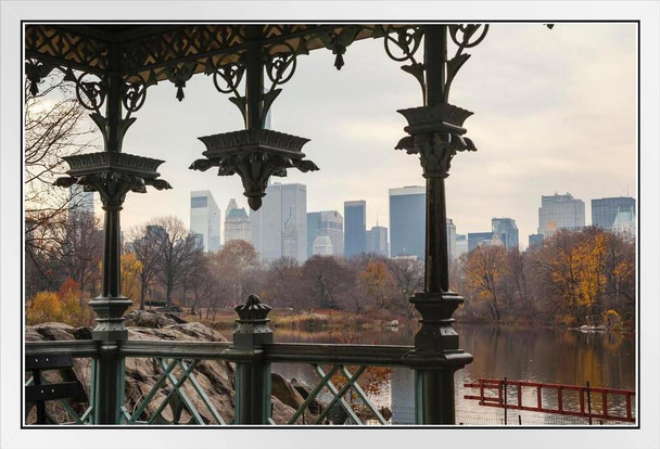 Central Park New York City NYC Manhattan in Autumn Photo Photograph White Wood Framed Poster 20x14