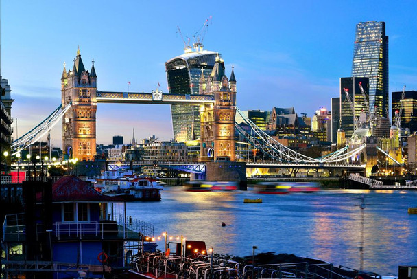 City of London Skyline Tower Bridge Thames River Photo Photograph Thick Paper Sign Print Picture 12x8