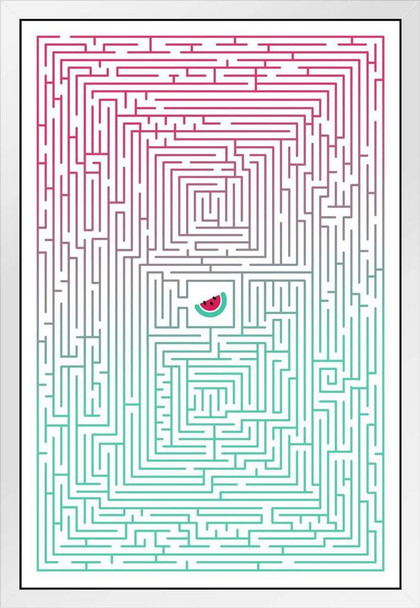 Ultimate Watermelon Maze Poster For Kids or Adults Family Activity Creative Fun Children Cute Social Distancing Indoor Game White Wood Framed Art Poster 14x20