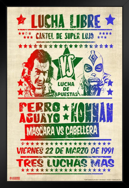 Perro Aguayo vs Konnan 1991 Retro Match Red Legends of Lucha Libre Luchador Wrestler Mexican Wrestling Art Print Stand or Hang Wood Frame Display 9x13