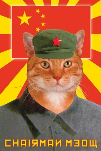 Chairman Meow Leader Of The Feline Revolution Chairman Mao Communist Party Satire Cool Wall Decor Art Print Poster 24x36