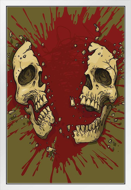 Exploding Skull Gore Fest White Wood Framed Poster 14x20