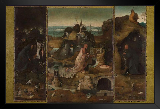 Hermit Saints Hieronymus Bosch Triptych Painting Hieronymus Bosch Print Renaissance Paintings Triptych Wall Art Biblical Eden Illustration Painting Garden Gothic Stand or Hang Wood Frame Display 9x13