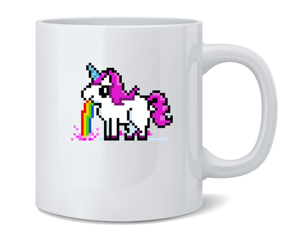 Unicorn Puking Rainbow Pixel Art Funny 90s Coffee Mug 12oz
