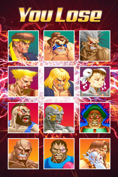 Street Fighter You Lose Defeated Challengers CAPCOM Video Game Merchandise Gamer Classic Fighting Cool Wall Decor Art Print Poster 24x36