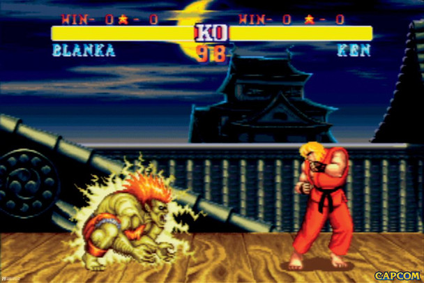 Laminated Street Fighter 2 Ken vs Blanka CAPCOM Classic Vintage Retro 90s Video Game Merchandise Gamer Fighting Poster Dry Erase Sign 12x18