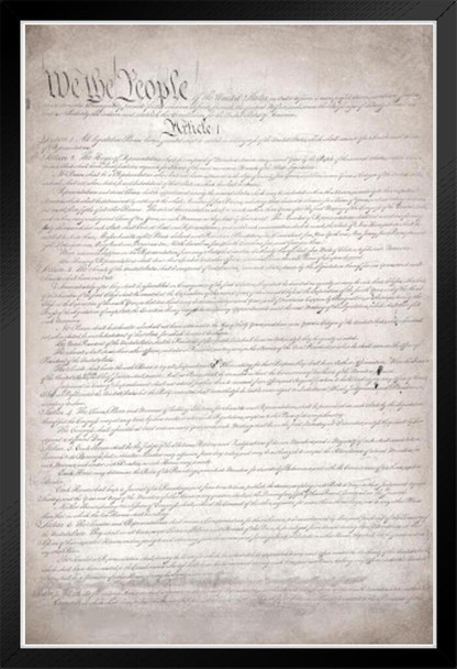 Constitution of The United States America Historical Document Reproduction Replica Copy US History Classroom Teacher Educational American Government Black Wood Framed Poster 14x20