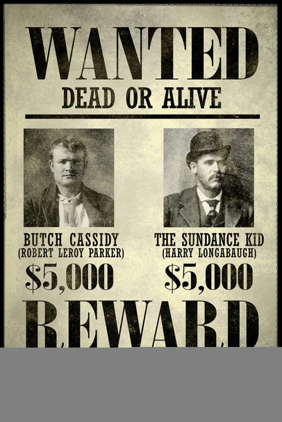 Wanted Butch Cassidy The Sundance Kid Print Stretched Canvas Wall Art 16x24 inch