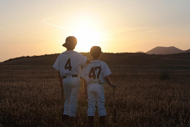 Two Boys in Baseball Uniforms Looking at Sunset Photo Photograph Cool Wall Decor Art Print Poster 18x12