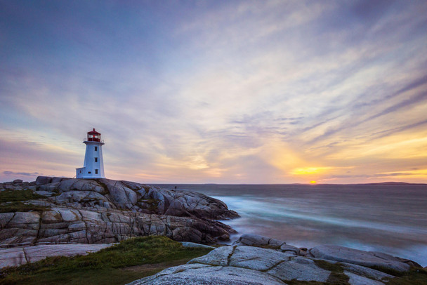 Peggys Cove Lighthouse Nova Scotia at Dusk Photo Photograph Cool Wall Decor Art Print Poster 18x12