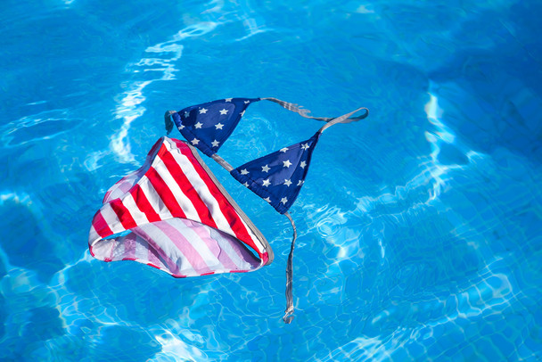 American Flag Printed Bikini Floating in Pool Photo Photograph Cool Wall Decor Art Print Poster 18x12