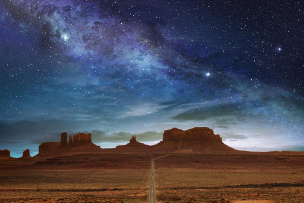 Monument Valley Buttes Starry Sky Landscape Photo Stretched Canvas Wall Art 16x24 inch