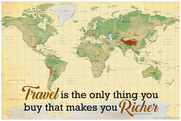 Travel Is the Only Thing You Buy That Makes You Richer Map Travel World Map Posters for Wall Map Wall Decor Geographical Illustration Tourist Travel Destinations Stretched Canvas Art Wall Decor 16x24