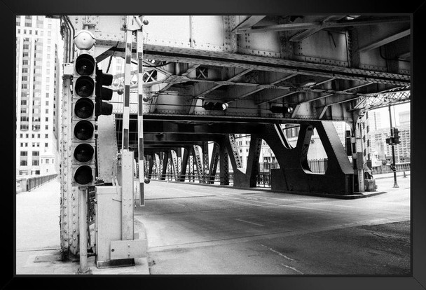 Wells Street Bridge Chicago River Entrance Black and White Photo Photograph Art Print Stand or Hang Wood Frame Display Poster Print 13x9