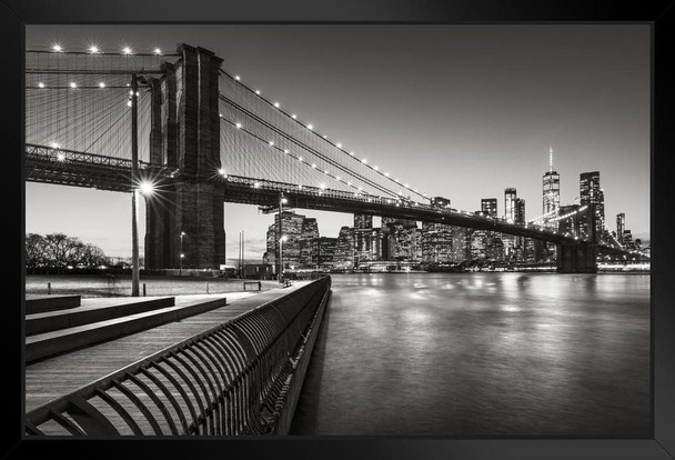 Brooklyn Bridge Park Boardwalk Lower Manhattan East River Black & White Photo Art Print Stand or Hang Wood Frame Display Poster Print 13x9