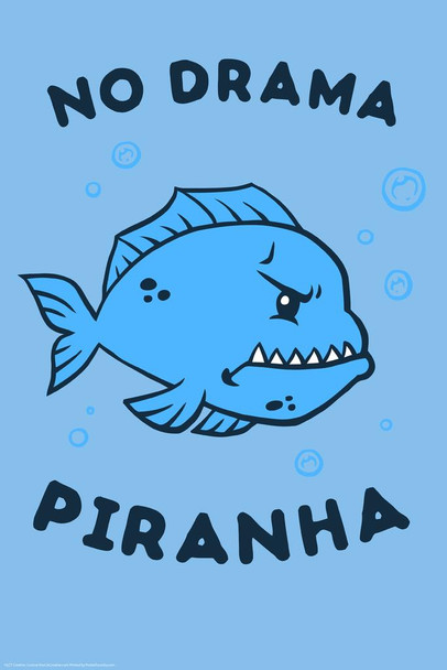 No Drama Piranha Funny Stretched Canvas Art Wall Decor 16x24