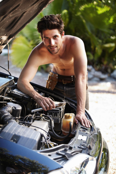Need a Mechanic Ladies Hot Guy Working on Car Photo Photograph Cool Wall Decor Art Print Poster 12x18