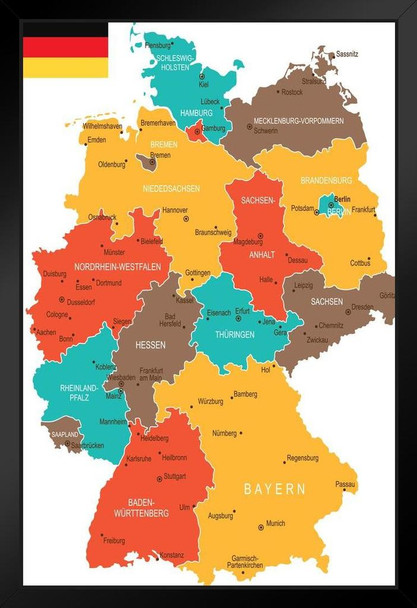 Geographical Map of Germany Travel World Map with Cities in Detail Map Posters for Wall Map Art Wall Decor Geographical Illustration Tourist Travel Destinations Stand or Hang Wood Frame Display 9x13