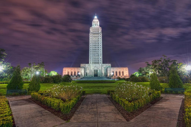 Louisiana State Capitol Building and Gardens Photo Print Stretched Canvas Wall Art 24x16 inch