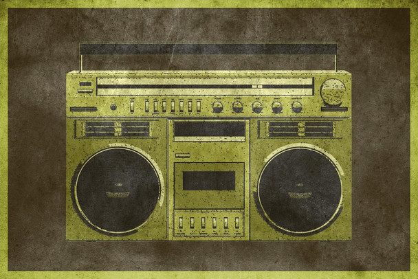 Pop Art Boombox Textured Green Stretched Canvas Wall Art 16x24 inch