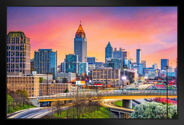 Atlanta Georgia Skyline at Twilight Photo Photograph Art Print Stand or Hang Wood Frame Display Poster Print 13x9