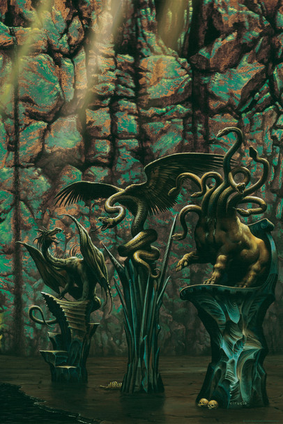Darken Dragons In Cave Underworld Hell With Skulls by Ciruelo Artist Painting Fantasy Cool Wall Art Print Poster 12x18