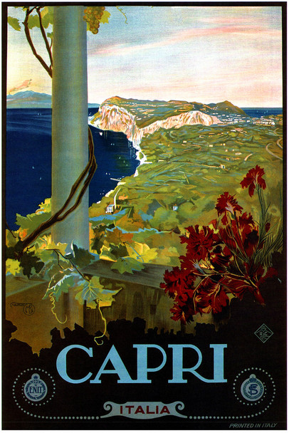 Visit Capri Italy Ocean Historic Coastal Town City Vintage Illustration Travel Cool Wall Decor Art Print Poster 12x18