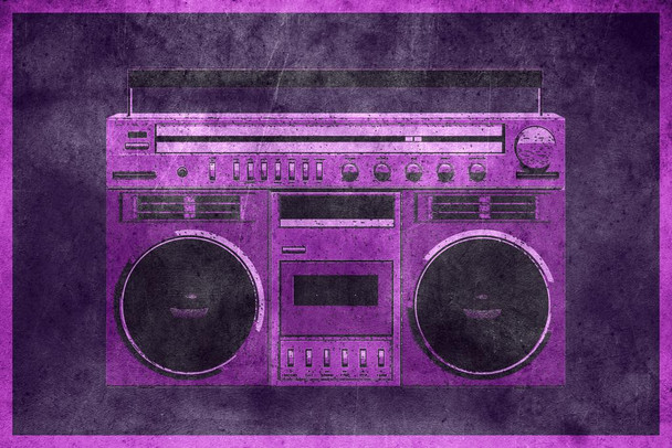 Laminated Pop Art Boombox Textured Purple Poster Dry Erase Sign 24x36