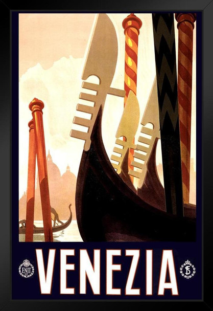 Italy Venezia Venice Canals Gondola Visit Historic Tourism Vintage Illustration Travel Art Print Stand or Hang Wood Frame Display Poster Print 9x13