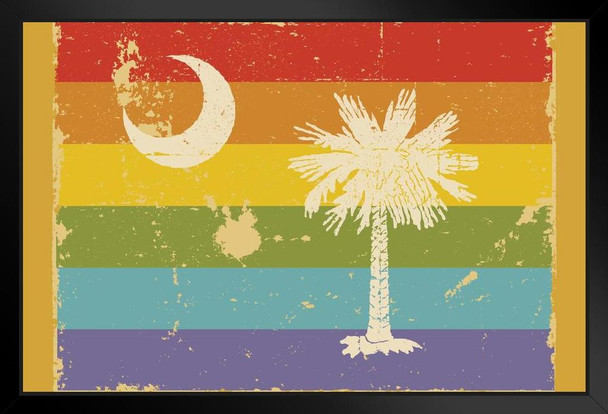 South Carolina Gay Pride LGBT Rainbow Flag Art Print Stand or Hang Wood Frame Display Poster Print 13x9