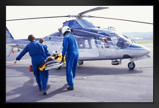 Nurses and Pilot Carrying Patient on Stretcher to Helicopter Photo Photograph Art Print Stand or Hang Wood Frame Display Poster Print 13x9