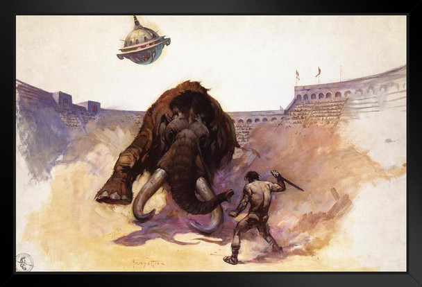 Mastodon by Frank Frazetta Wall Art Gothic Fantasy Decor Frank Frazetta Artwork Scary Art Print Horror Battle Posters Frazetta Illustration Death Nude Monster Stand or Hang Wood Frame Display 9x13