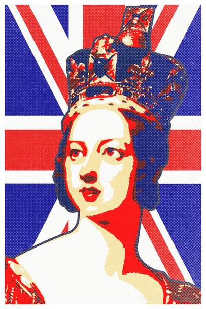 Queen Victoria Union Jack Flag Pop Print Stretched Canvas Wall Art 16x24 inch