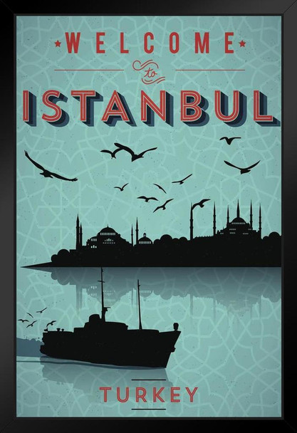 Welcome To Istanbul Turkey Retro Travel Art Print Stand or Hang Wood Frame Display Poster Print 9x13