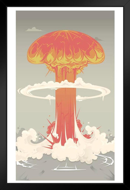 Atomic Bomb Mushroom Cloud Cartoon Trippy Explosion Art Print Poster No Glare Wood Frame Display 8x12