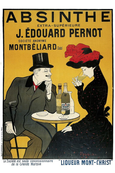 Leonetto Cappiello Absinthe J Edouard Pernot 1902 Vintage Liquor Ad French Spirit Advertising Couple Drinking at Paris Cafe Stretched Canvas Art Wall Decor 16x24