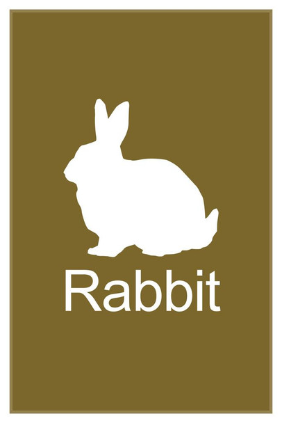 Farm Animals Rabbit Silhouette Classroom Learning Aid Mustard Stretched Canvas Wall Art 16x24 inch