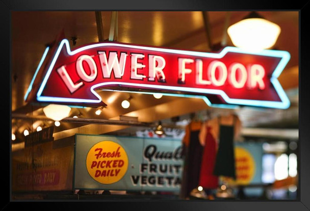 Neon Sign Lower Floor Pike Place Market Seattle Photo Photograph Art Print Stand or Hang Wood Frame Display Poster Print 13x9