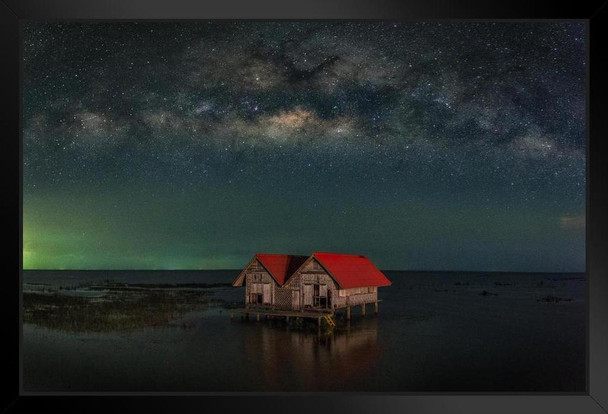 Milky Way over Abandoned House in Thailand Photo Photograph Art Print Stand or Hang Wood Frame Display Poster Print 13x9
