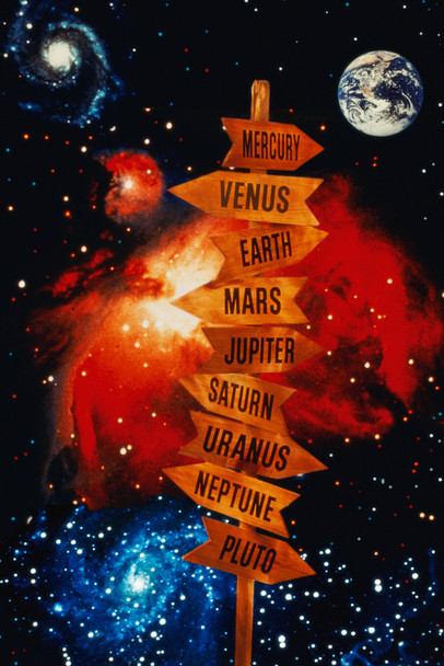 Directional Road Sign Post to the Planets Futuristic Cool Wall Decor Art Print Poster 12x18