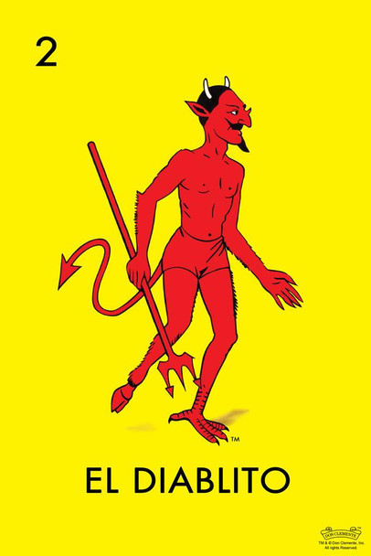 02 El Diablito Devil Loteria Card Mexican Bingo Poster Mexico Lottery Red Devil With Pitchfork Evil Card Set Stretched Canvas Art Wall Decor 16x24