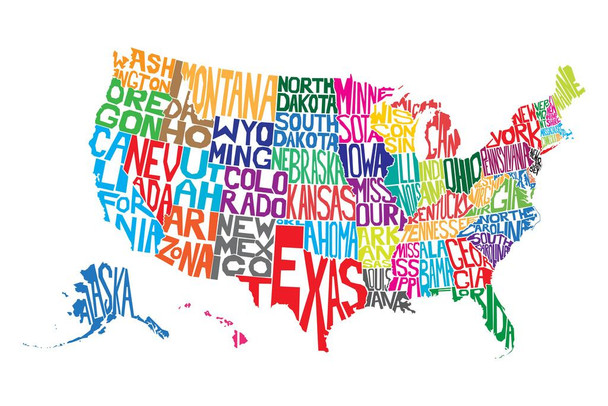 United States of America Word Map US Map with Cities in Detail Map Posters for Wall Map Art Wall Decor Country Illustration Tourist Travel Destinations Colorful Stretched Canvas Art Wall Decor 16x24