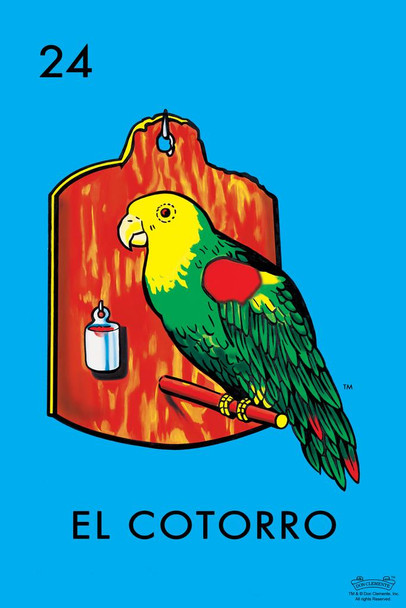 24 El Cotorro Parakeet Loteria Card Mexican Bingo Lottery Stretched Canvas Wall Art 16x24 inch