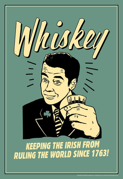 Whiskey! Keeping the Irish From Ruling the World Since 1763 Retro Humor Stretched Canvas Wall Art 16x24 inch