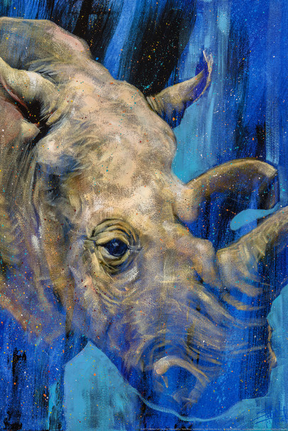 Nola Rhino Rhinoceros Animal Portrait Face Artistic Painting by Stephen Fishwick Art Cool Wall Decor Art Print Poster 12x18