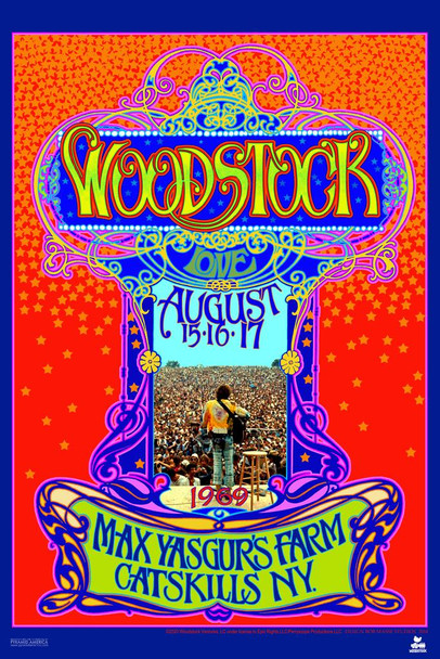 Woodstock 1969 Max Yasgurs Farm Retro Vintage Concert Psychedelic Summer of Love Stretched Canvas Art Wall Decor 16x24