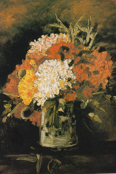 Vincent van Gogh Carnations In Vase Poster 1886 Flowers Still Life Impressionist Nature Painting Stretched Canvas Art Wall Decor 16x24